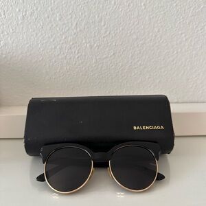 Balenciaga Round Sunglasses BA128 05A Black Gold Frame w/ Case
